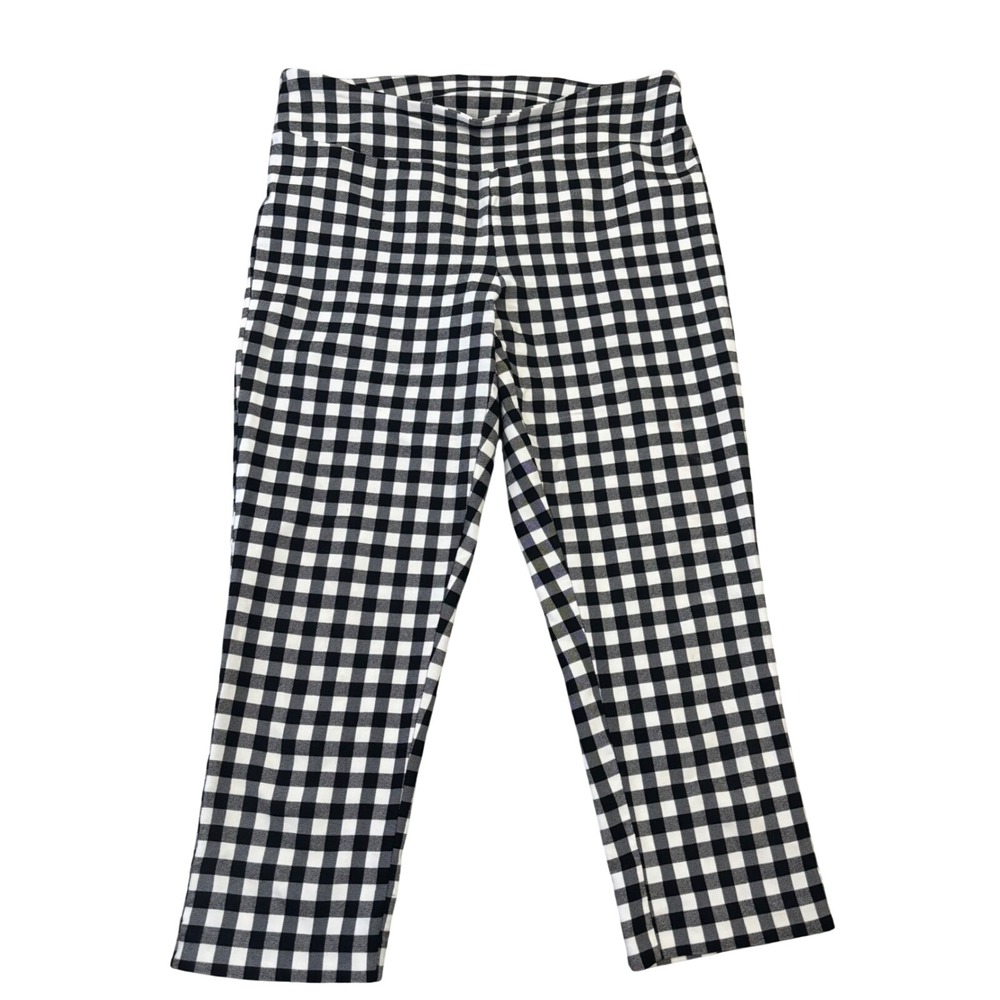 Glimpse Black White Gingham‎ Leggings Womens Medium Cropped Pull On Pants